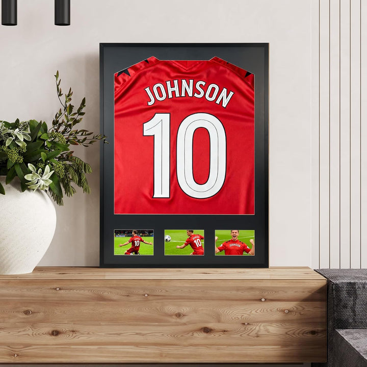 Giftgarden Trikotrahmen 60x80 cm Schwarz - 3D Objektrahmen für Trikots & Memorabilia - Trikot Bilder