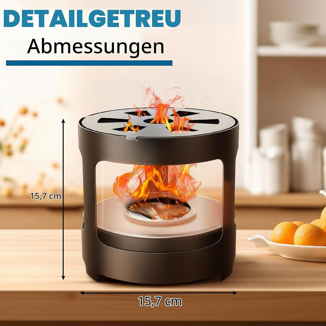 Edelstahl Feuerstelle mit Glaswindschutz, Feuerschale - Feuerkorb Indoor &amp; Outdoor, Anwendbar Holz &amp;