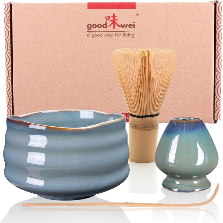 Goodwei Japanisches Matcha Komplett-Set mit hochwertiger Teeschale (Menouseki, 80) Menouseki 80, Men