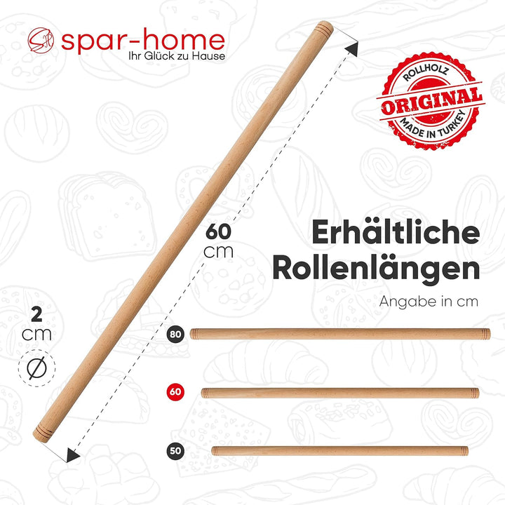 Türkisches Nudelholz - Traditionelle Teigroller aus Buchenholz Handgemachte Teigrolle aus Holz Oklav