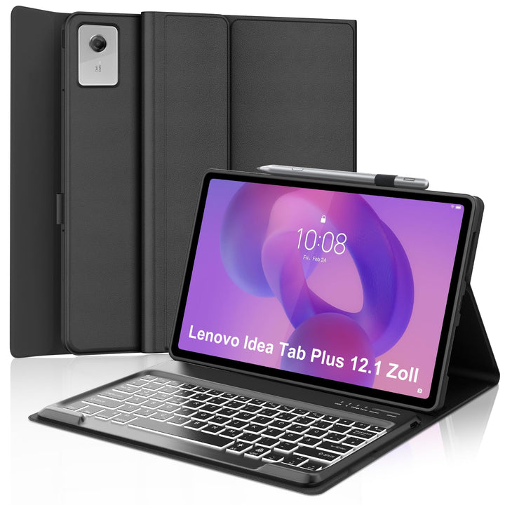 Hülle mit Tastatur für Lenovo Idea Tab Plus 12,1" 2025, 7 Farbige Beleuchtung, Bluetooth Abnehmbare