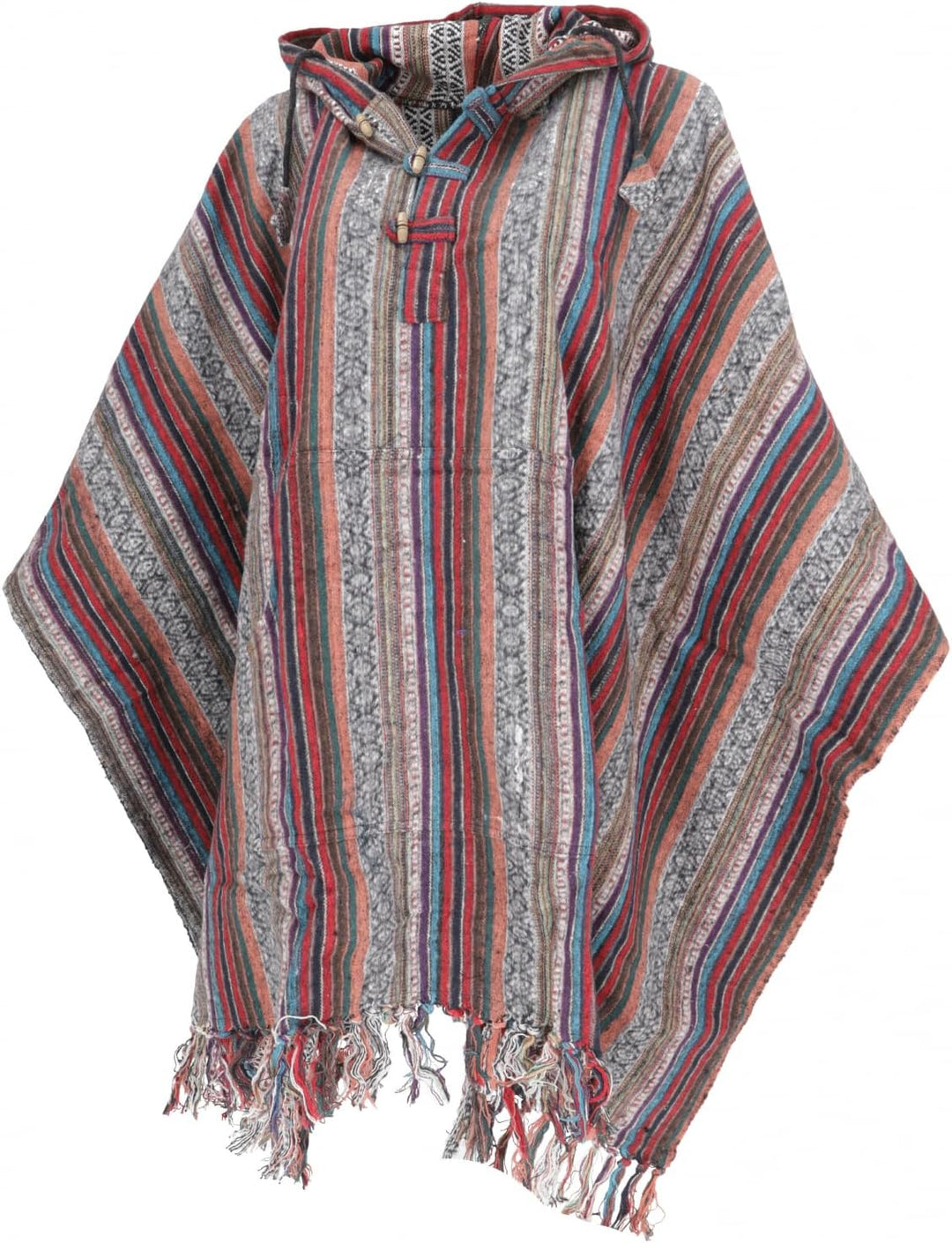 GURU SHOP Poncho Hippie Chic, Ethno Poncho, Andenponcho, Herren/Damen, Blau, Baumwolle, Size:One Siz