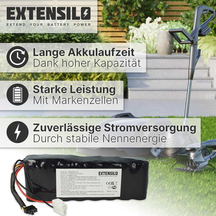 EXTENSILO Akku Ersatz für BAT6000A, BAT6000C, BAT6001B, MRK6103A, MRK6105A für Rasenroboter Rasenmäh