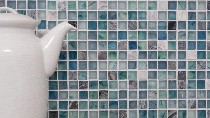Mosaik Fliese Transluzent grünblau Glasmosaik Crystal Stein Cream grünblau für WAND BAD DUSCHE KÜCHE