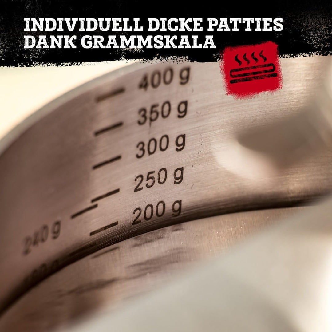 FMProfessional Burgerpresse für leckere Hamburger by Fackelmann – Hamburgerpresse mit 100g - 400g Pa