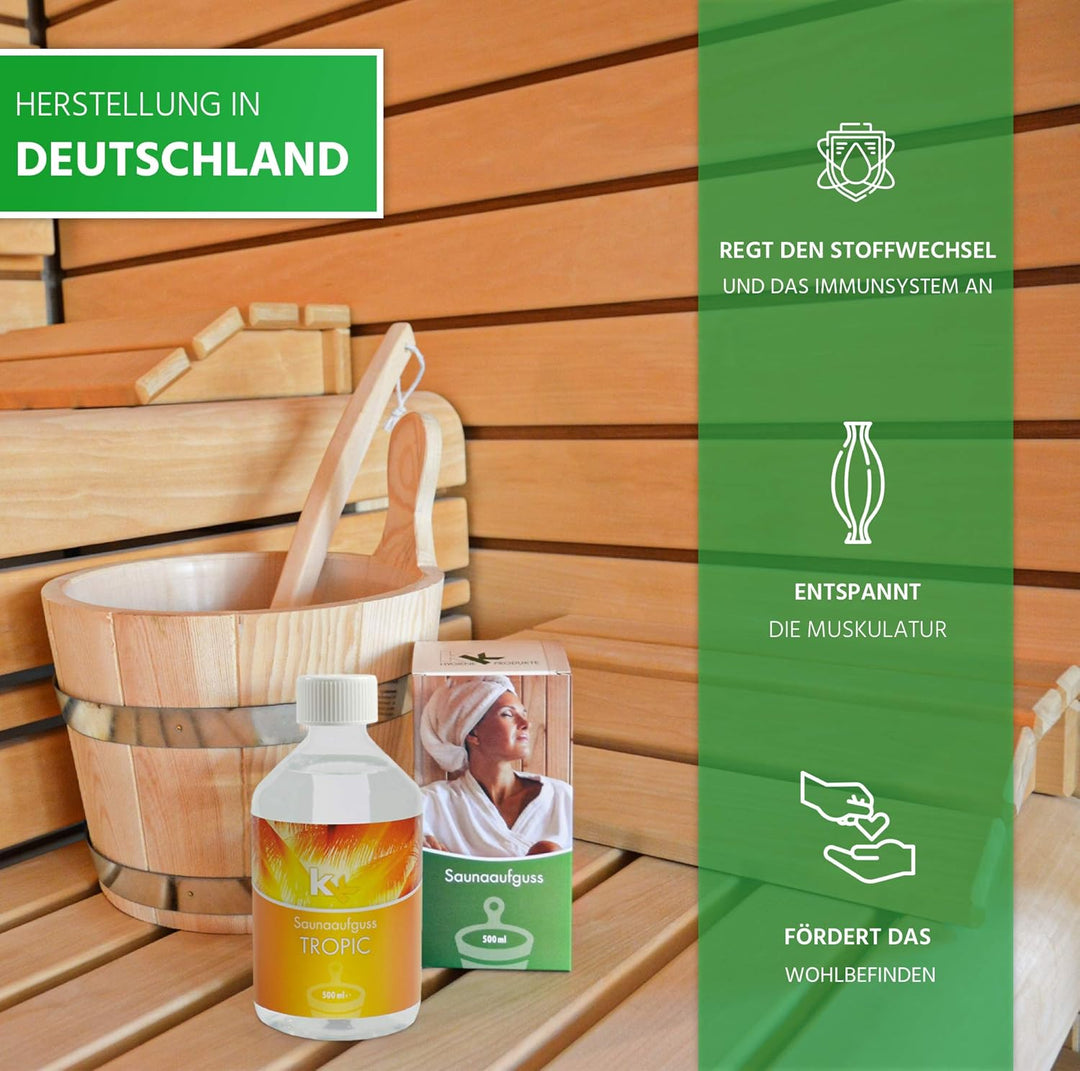 KK Sauna Aufguss Konzentrate PREMIUM - Made in Germany - Duftsorte Tropic - 500 ml Flasche - Wellnes