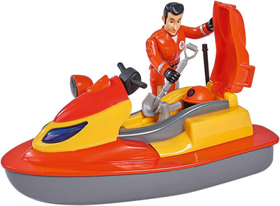 Simba 109251048 - Feuerwehrmann Sam Juno Jet Ski, mit Elvis Figur, Sitzfläche zum Aufklappen, schwim