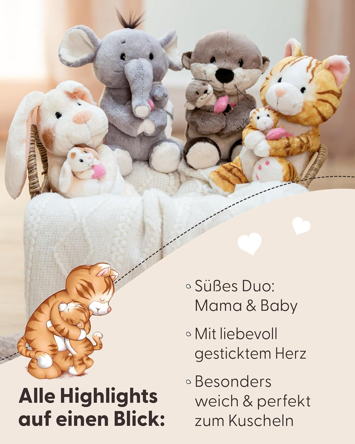 NICI Kuscheltier Elefant 20cm mit Elefantenkind 6cm - grau - Stofftier aus weichem Plüsch, niedliche