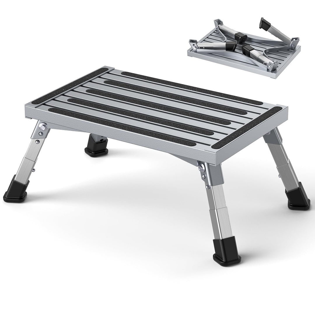 Aluminium Tritthocker Klappbar mit 350 kg Traglast &amp; 4-stufige Höhenverstellung18-24 cm, Klappbar Ru