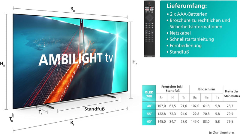 Philips Ambilight TV | 55OLED708/12 | 139 cm (55 Zoll) 4K UHD OLED Fernseher | 120 Hz | HDR | Dolby