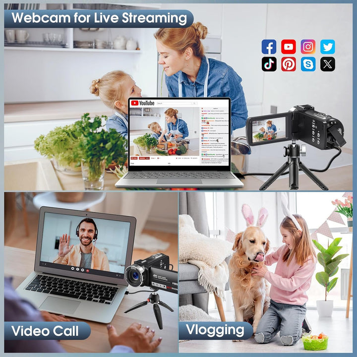 Videokamera 4K 30FPS Camcorder 80MP 18X Digitalzoom IR Nachtsicht Kamera | 3,0 Zoll IPS-Bildschirm V