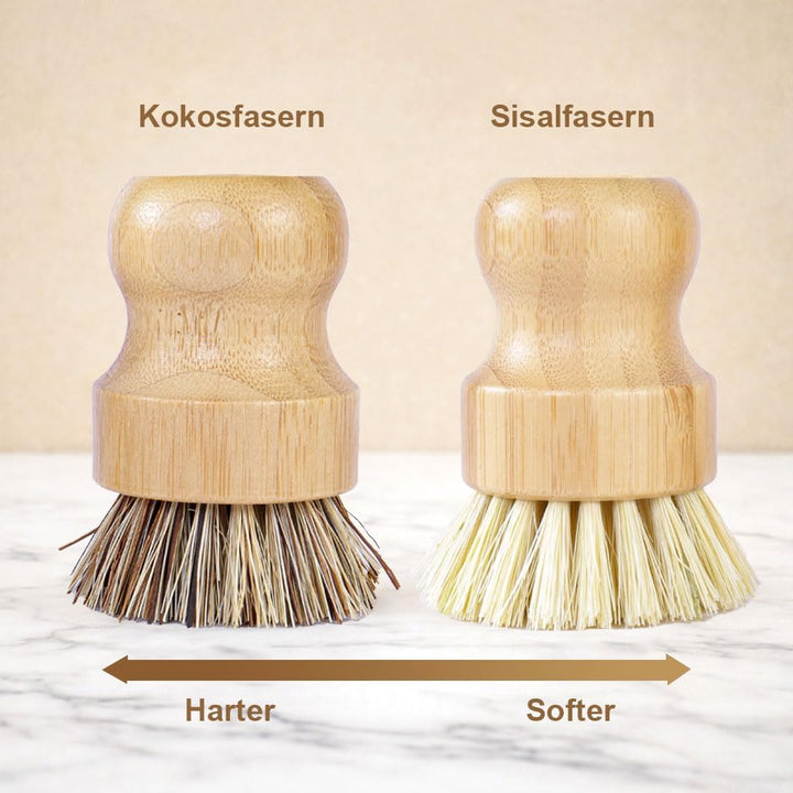 Spülbürsten Set 4 Stück, Bambusgriff mit Aufhängeseil – 2× Sisalborsten, 2× Kokosborsten – Natürlich