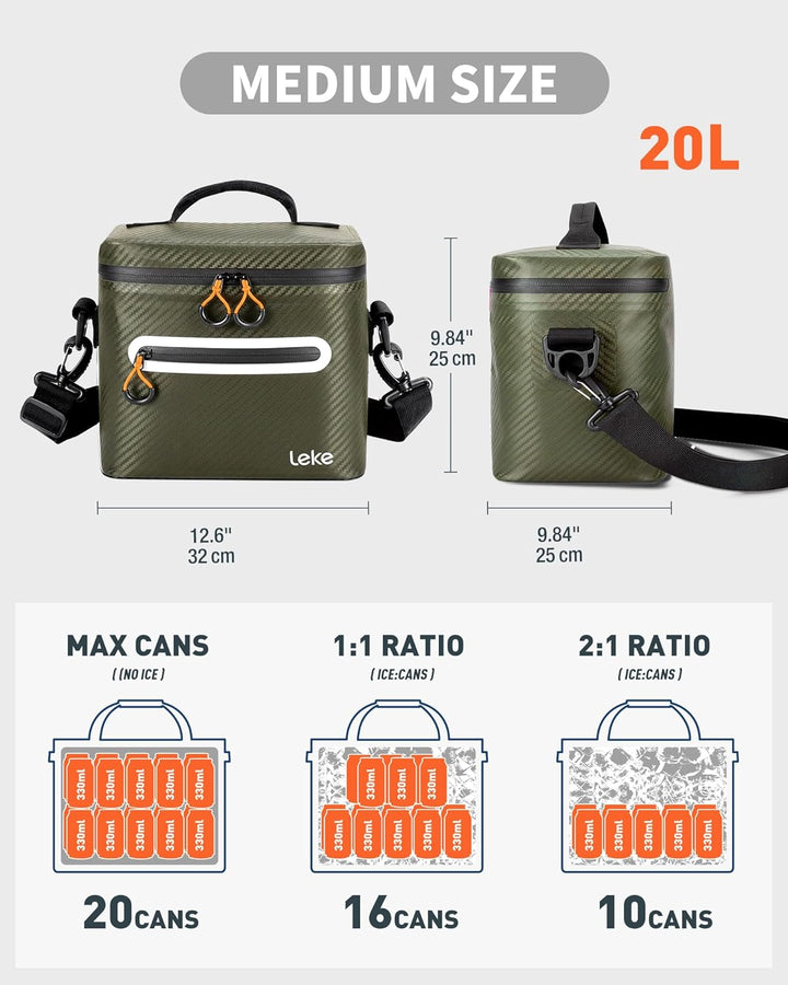 Lekesky 12/20L Verstärkter Isolierter Kühltasche – Tragbarer Kühltasche, Wasserdichter & Undichtheit