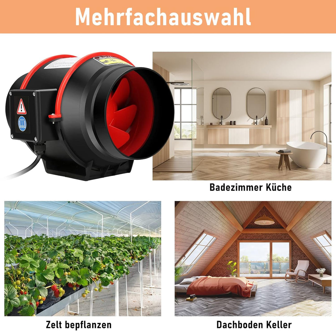 Daromigo 150mm Rohrventilator Regelbar 540m³/h Abluftventilator,Leise Rohrlüfter mit kabelloser Fern
