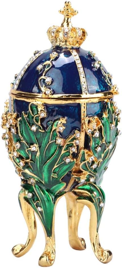 Bemalte emaillierte Faberge Ei Stil dekorative klappbare Schmuck Schmuckschatulle, künstliche Diaman