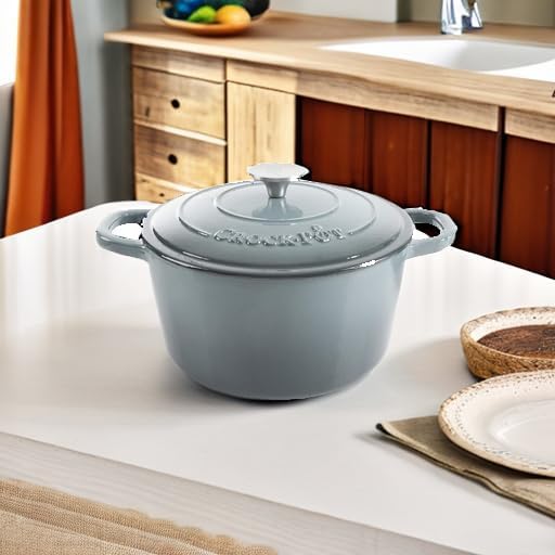 Crock Pot Artisan Schmortopf, emailliertes Gusseisen, rund, 5 Quart, Schiefergrau Dutch Oven – rund