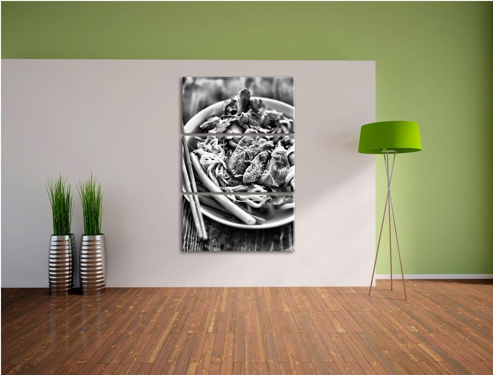Pixxprint Monocrome, Japanische Miso Nudelsuppe 3-Teiler Leinwandbild 120x80 Bild auf Leinwand