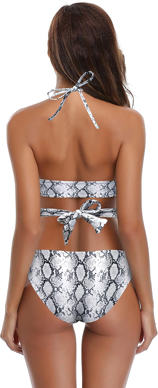 SHEKINI Damen Bademode Rückenfrei Verstellbar Crossover Ties-up Bikinioberteil Push up Triangel Stra