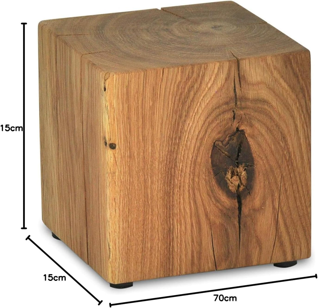 ms factory Holzblock Eiche Massiv - Handgefertigter Holzklotz - Rustikale Holzsäule - Beistelltisch