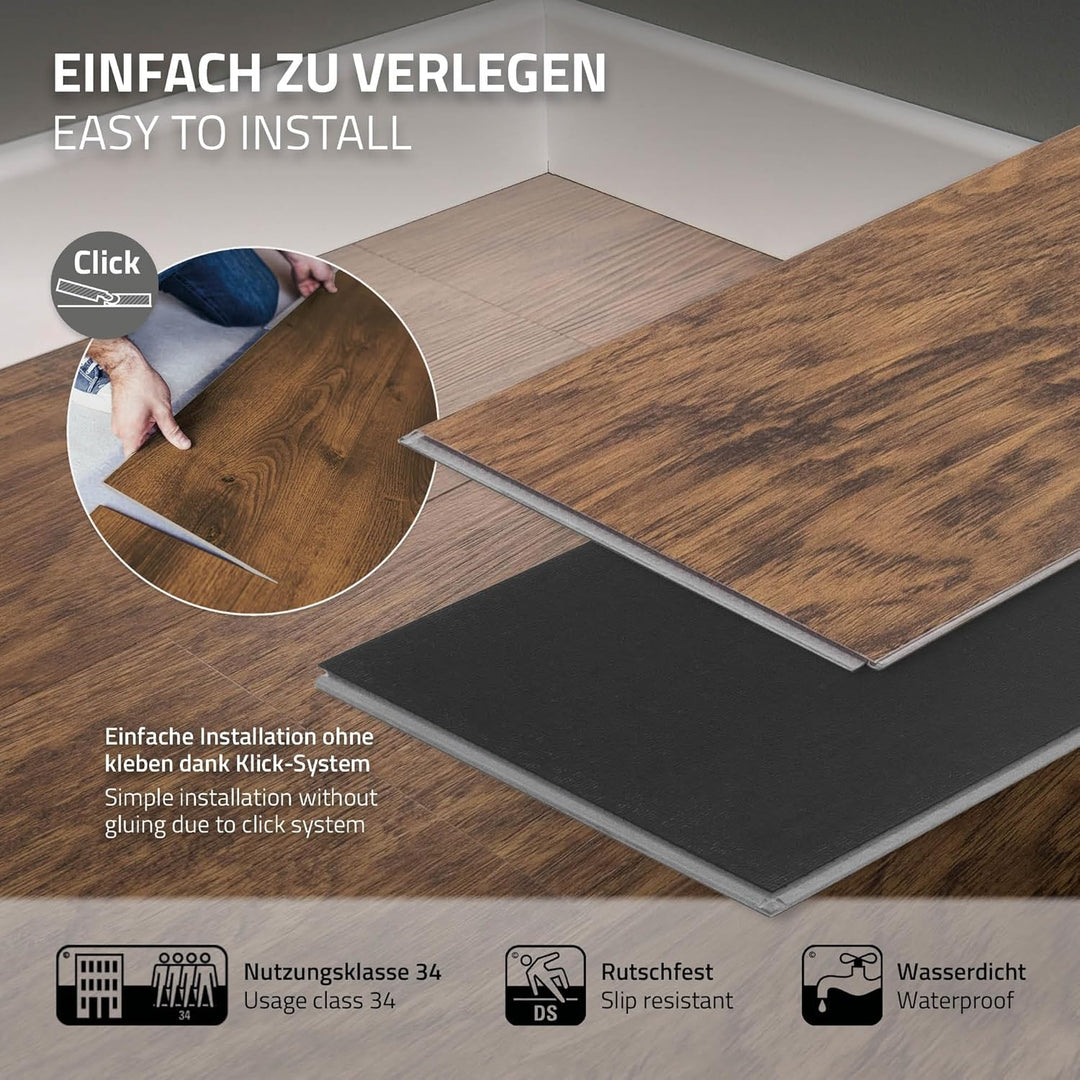 ML-Design Deluxe PVC Bodenbelag, Click Vinyl-Dielen, Vinylboden, 122 cm x 18 cm x 4,2 mm, Dicke 4,2