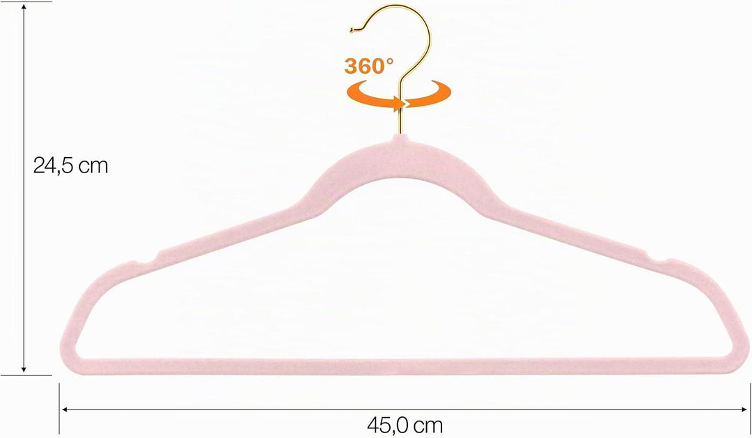 100 Stück hochwertige Samt Kleiderbügel in der Farbe Rosa mit Gold Look Haken/Anti-Rutsch/von Sticka