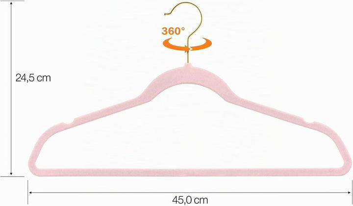 100 Stück hochwertige Samt Kleiderbügel in der Farbe Rosa mit Gold Look Haken/Anti-Rutsch/von Sticka