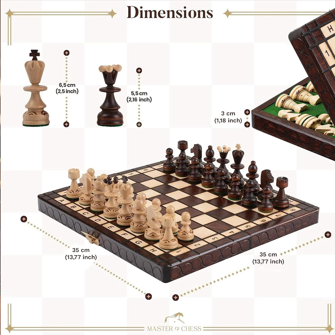 Schachbrett mit Figuren | Master of Chess Schachspiel Holz Braun | Chess Set 35cm | Schachbrett Holz