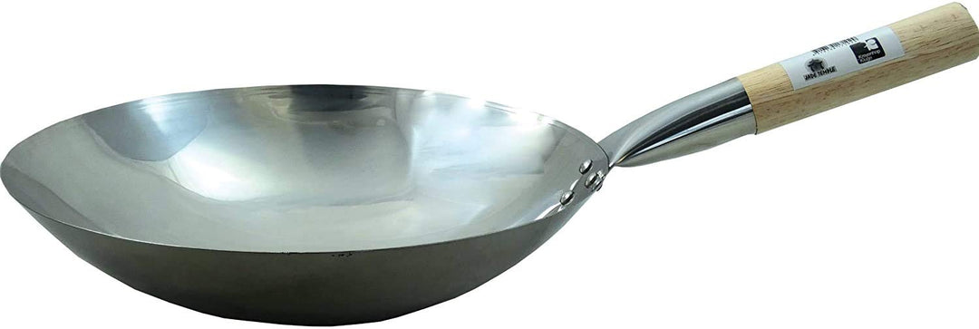 JADE TEMPLE Wok aus Carbonstahl mit 35 cm Durchmesser, mit rundem Holzgriff Durchmesser 35 cm runder