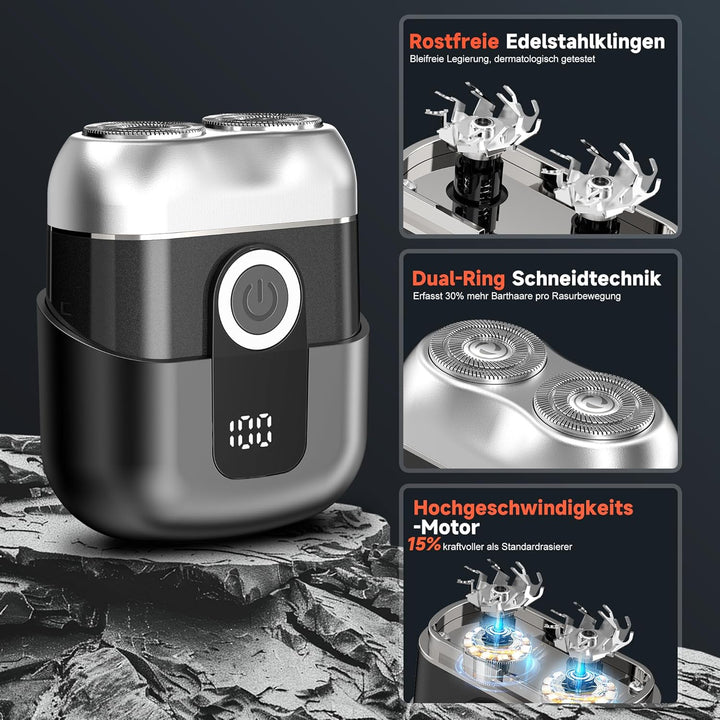 Mini Rasierer Herren Elektrisch mit LED-Anzeige, IPX6 Wasserdichter Elektrorasierer Herren, Tragbare