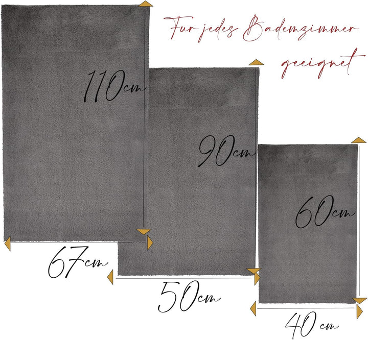 payé Badezimmerteppich Hochflor Bad - Dunkel Grau - 40x60cm - kuschelig weich - waschbar - Badematte