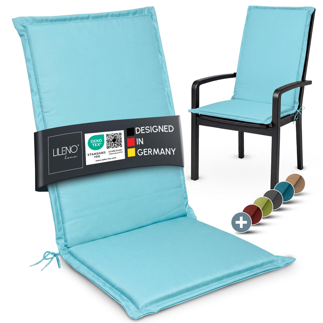 LILENO HOME Gartenstuhl Auflagen [1er Set - Hochlehner] in Aqua - Bequeme Liegen als Sitzauflagen fü