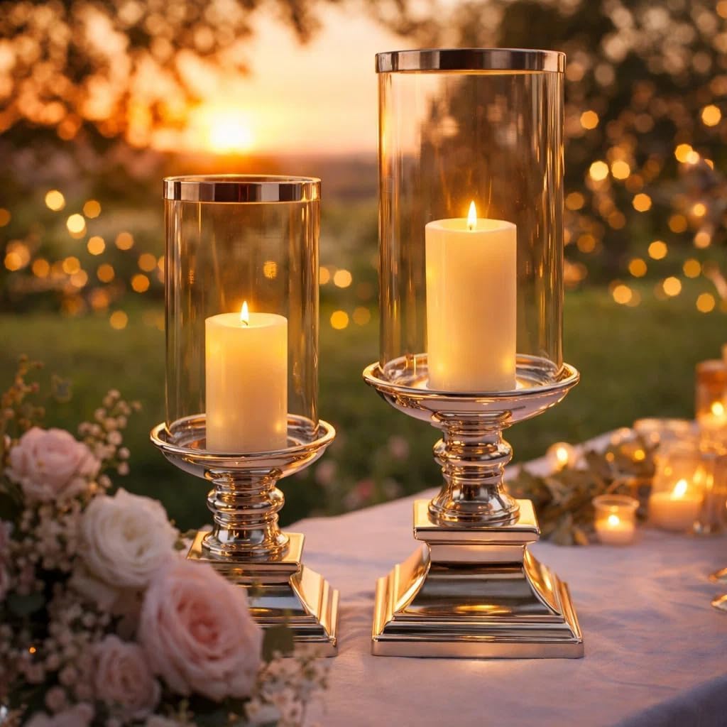 DRULINE Eckig und Rund Windlicht Kerzenständer Kerzenleuchter Silber Keramik (ECKIG Klein), ECKIG Kl