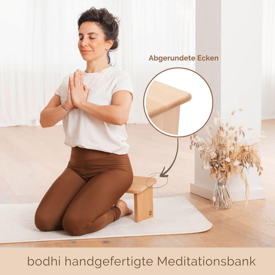 Bodhi Meditationsbank aus Holz (Buche) | Yoga Hocker aus Holz | Kniesitz Medibank für eine Tiefe Med