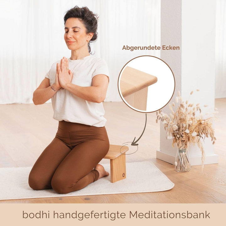 Bodhi Meditationsbank aus Holz (Buche) | Yoga Hocker aus Holz | Kniesitz Medibank für eine Tiefe Med