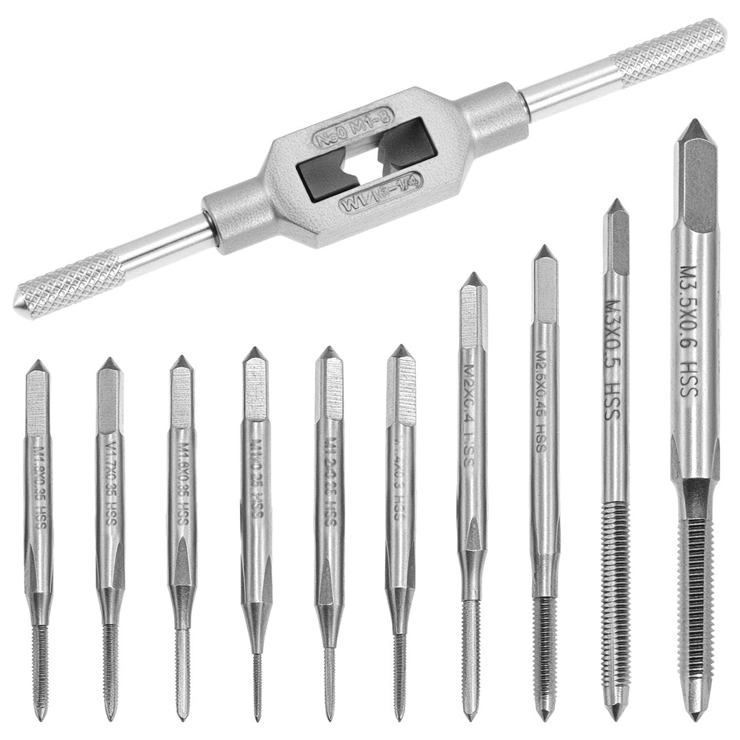 QWORK® 11 Stück Gewindebohrer-Bit-Set – HSS-Gewindebohrer M1–M3,5 mit verstellbarem Windeisen – Prof