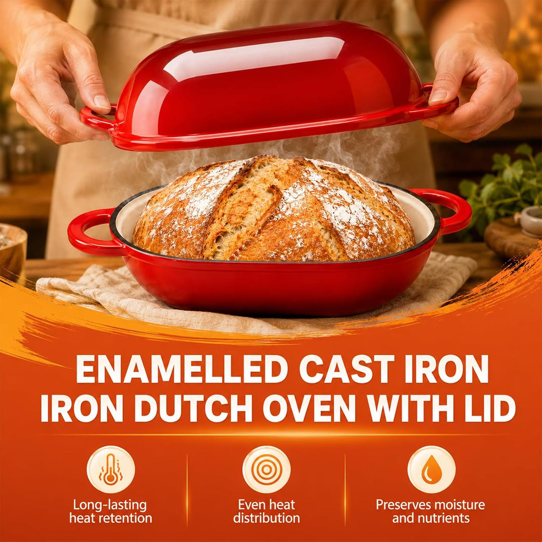 NZQXJXZ 2,85L Gusseisen Topf mit Deckel - 23cm EmailleSchmortopf für Induktion und Backofen, Gleichm