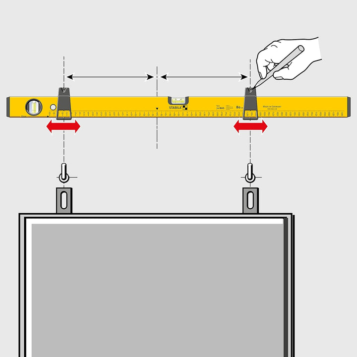 STABILA Wasserwaage Type 70 MAS, 80 cm, leichtes Alu-Profil, 2 Markierschieber, 2 metrische Skalen,