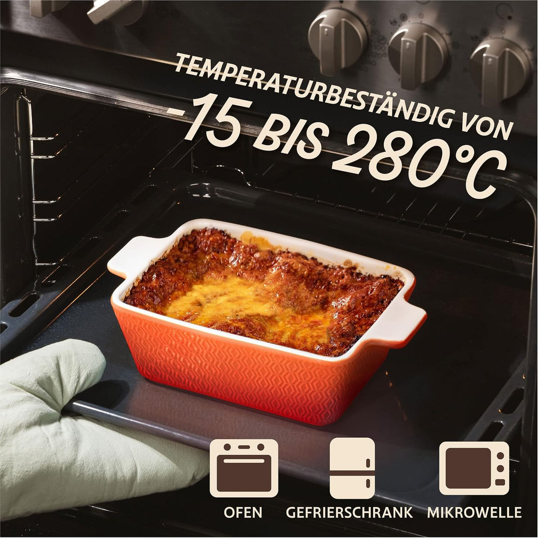Auflaufform aus Keramik für 2 Personen - Für Lasagne, Tiramisu & Auflauf - Extra Hoher Rand - Eckig