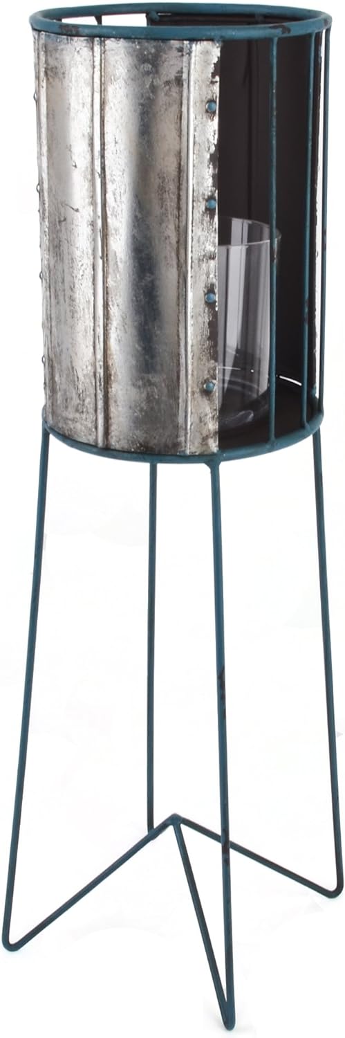 Laterne Beach Lounge Design Metall Silber blau Windlicht (67x19x19cm)