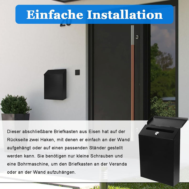 Briefkasten, 29 x 22 x 6,5 cm Abschliessbarer Briefkasten zur Wandmontage, Rustikaler Postfach aus E