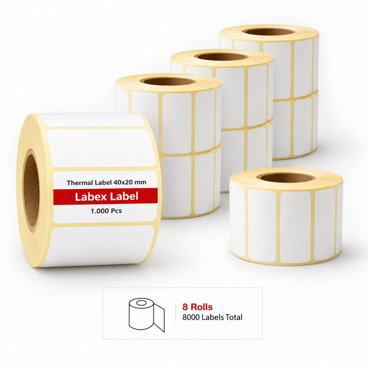 Barcode etikett 40x20 mm | Thermo Etiketten - Zebra etiketten ; 8 Role 8.000 stück - Thermotransfer