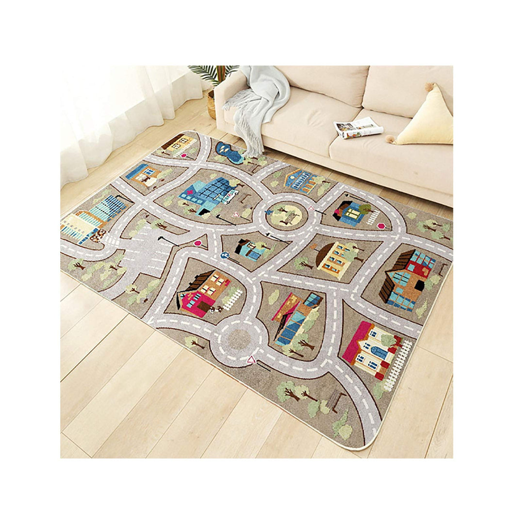 Kinderteppich Spielen Teppich Strasse Auto Tier Universum Blau Grün Grau(80×120cm,31×47inch) 80 * 12