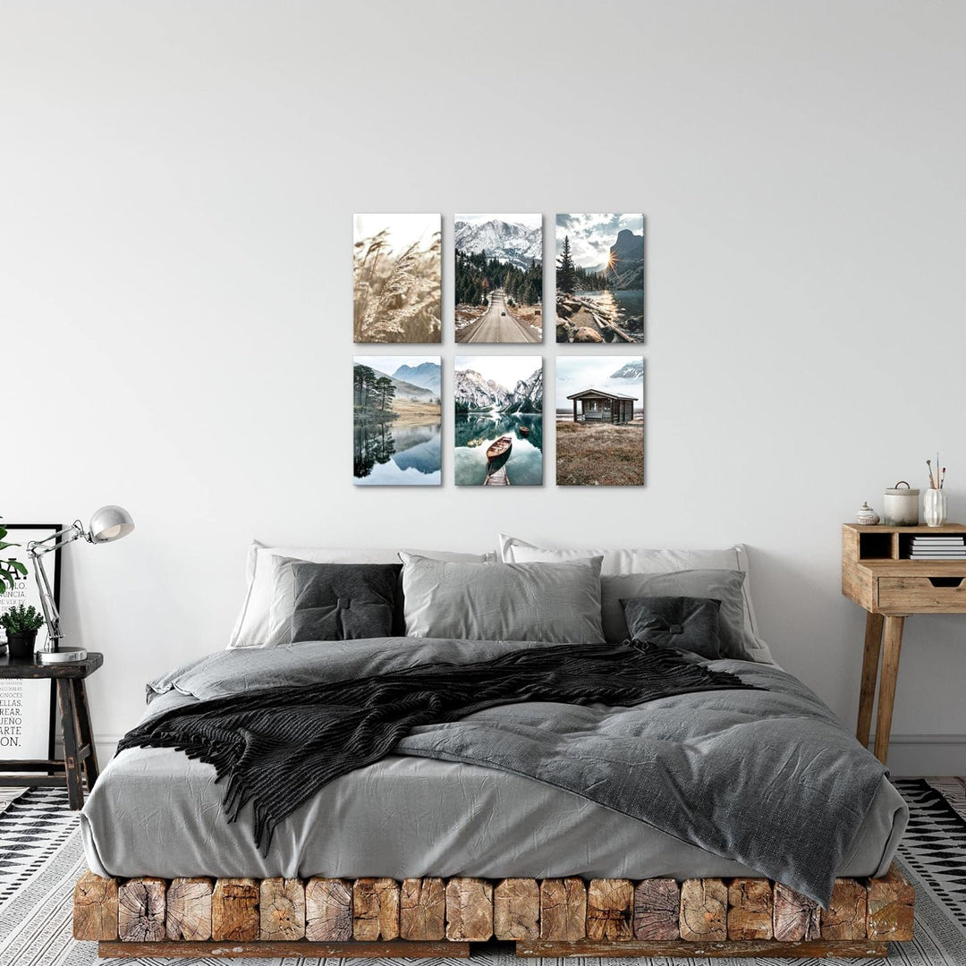 Novart Wandbilder Set - KOMPLETT AUFHÄNGFERTIG - Made in Germany - Moderne Bilder See Berge Landscha