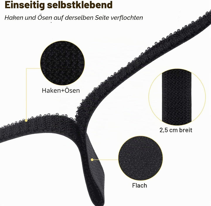 YMCRLUX 10m Klettband mit 50 Metallschnalle, Frei Zuschneidbar Klettverschluss Band - 2.5cm Breit, W