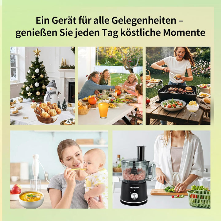 7-in-1 Küchenmaschine mit 2,5L Verarbeitungsbehälter, 1,5L Glasmixer, 200ml Glasmühle, Knet- und S-K