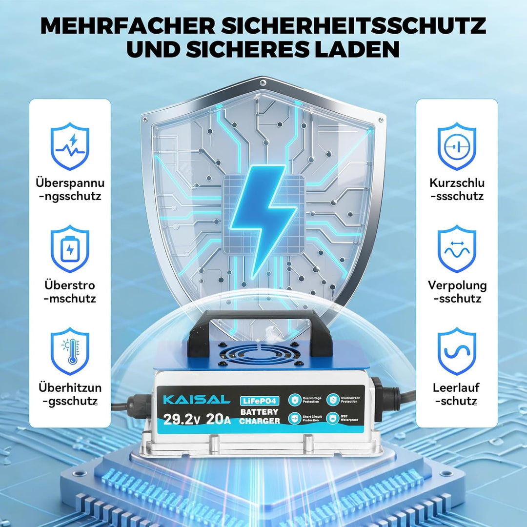 KAISAL 29.2V 20A LiFePO4 Ladegerät, LiFePO4 Batterieladegerät für 24V/25.6V Lithiumbatterie, 0V Akti