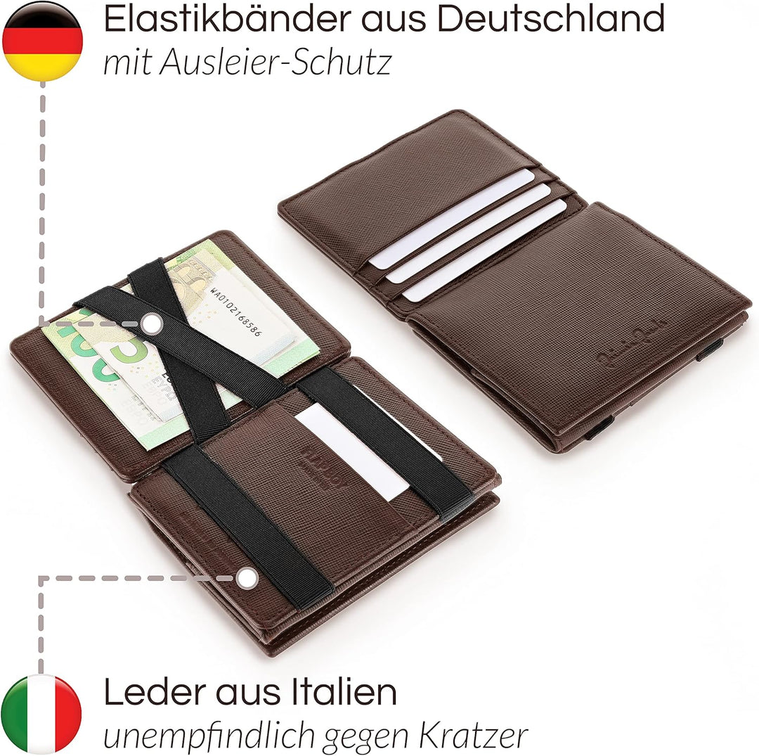 Jaimie Jacobs Flap Boy AirTag Edition Magic Wallet mit Münzfach Echtleder (Saffiano Braun), Saffiano