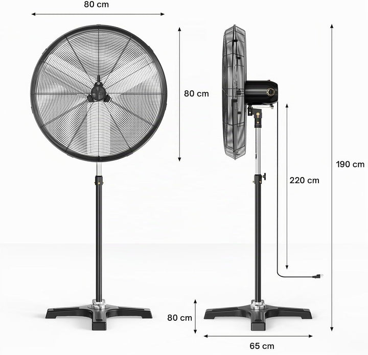 LEADZM Industrieventilator 80cm 14000m³/h 80° Oszillation | Höhenverstellbar, 3 Stufen starker Lufts