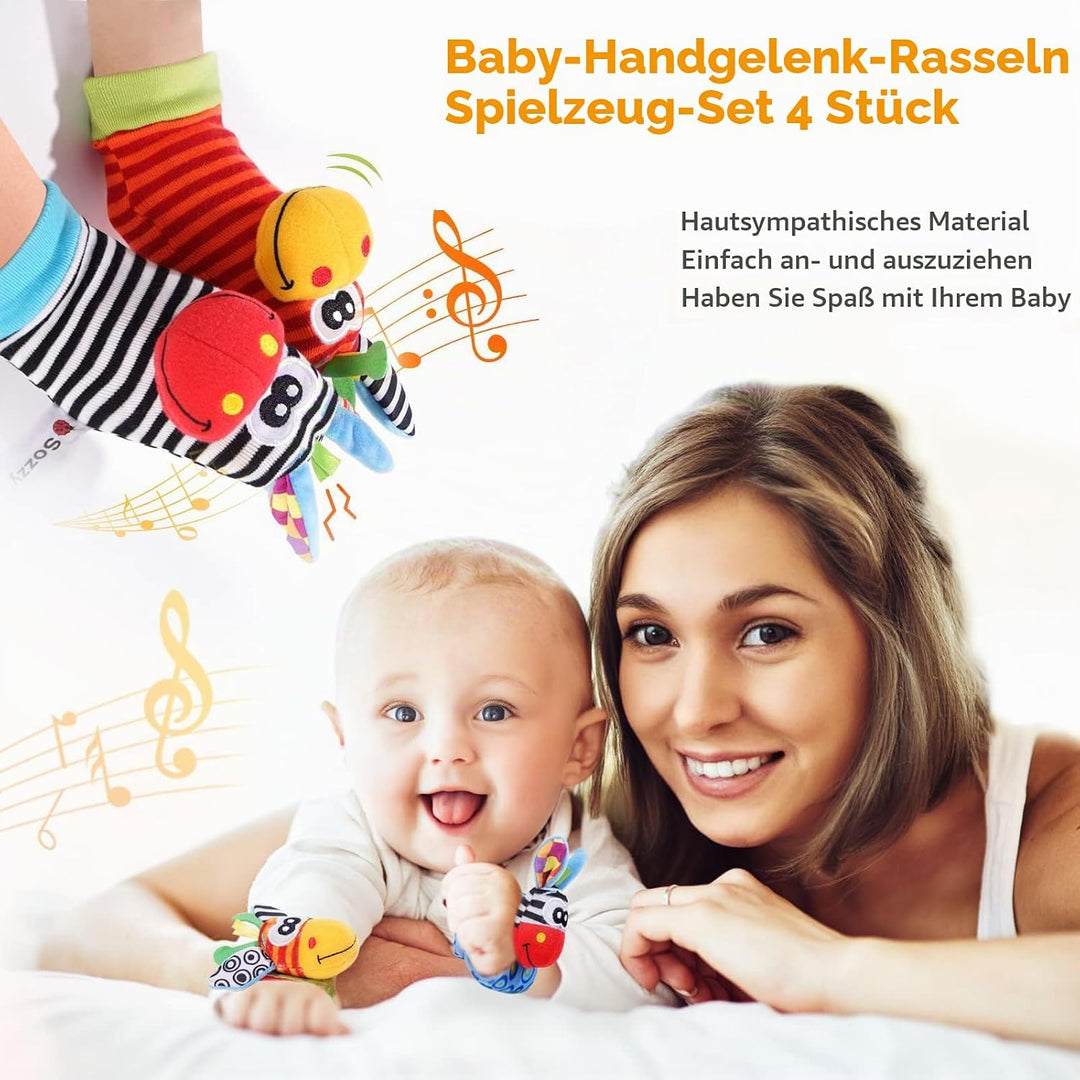4Pcs Rasselsocken Baby 0-6 Monate – Baby Rassel Set, Handgelenk Babyspielzeug, Neugeborenen Spielzeu