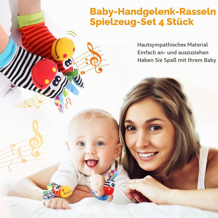 4Pcs Rasselsocken Baby 0-6 Monate – Baby Rassel Set, Handgelenk Babyspielzeug, Neugeborenen Spielzeu